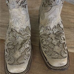 Embellished Cream and Silver Heeled Boots